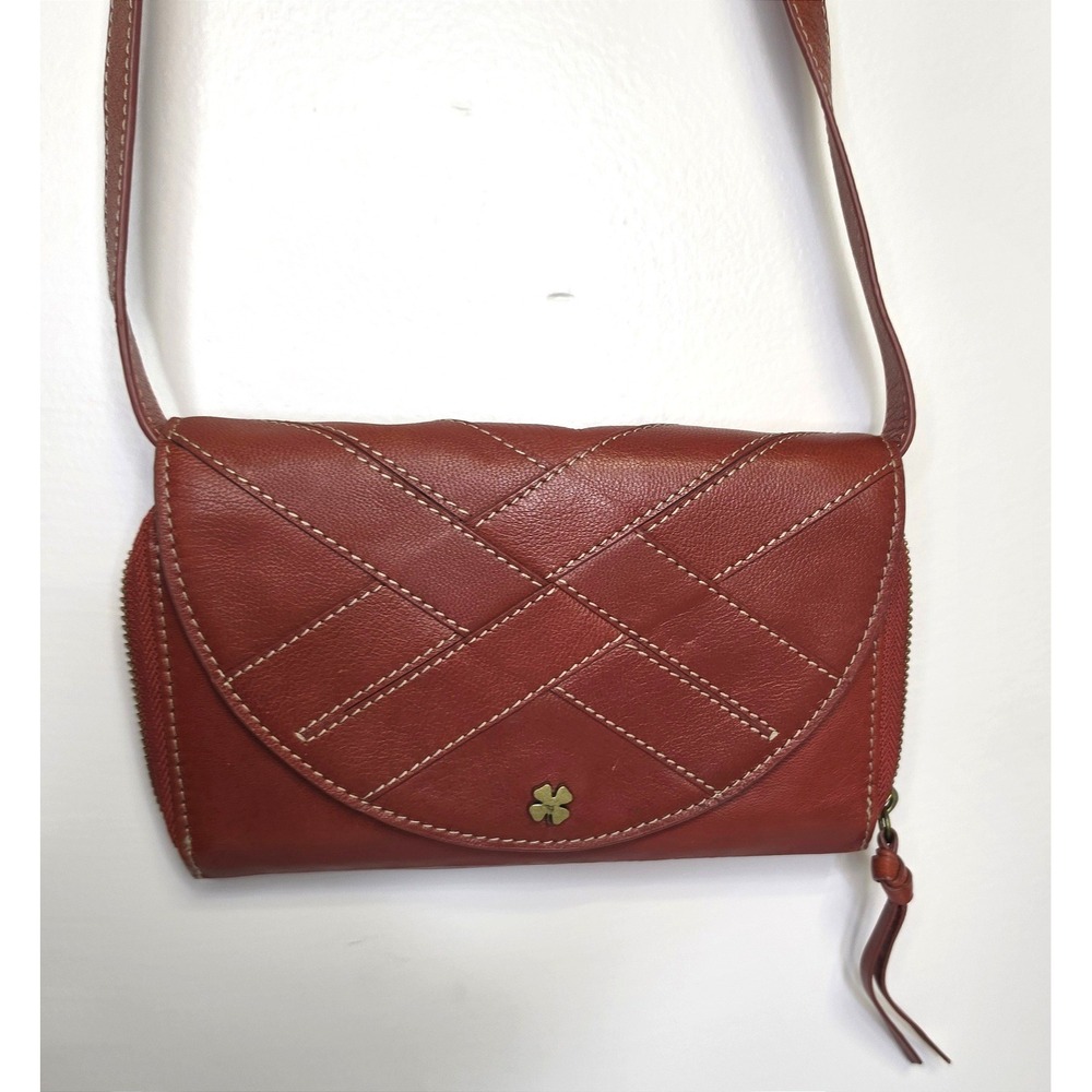 Lucky Brand Boho Western Crossbody Wallet Bag Small Leather Rust Orange Rodeo